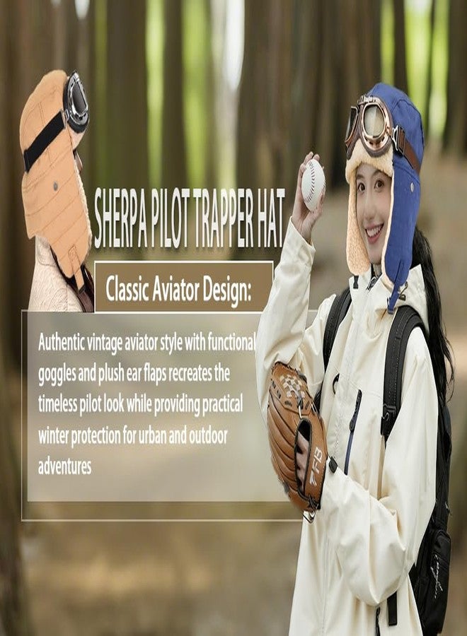 URAWOW Sherpa Aviator Trapper Hat for Men Women Ski Goggles Hunting Ushanka Trooper Russian Hat Plush Retro Faux Fur Black - Image 2